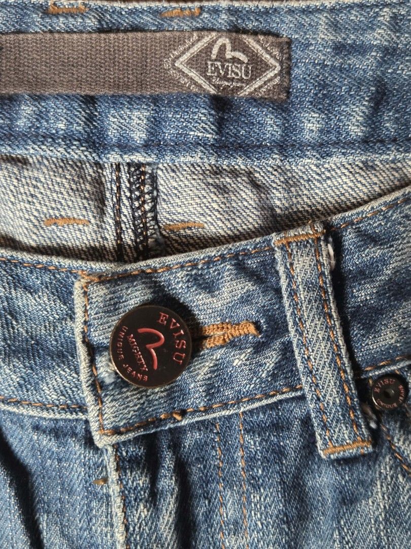 Evisu Distressed Denim Shorts with Patchwork (Category: Shorts) located in Rizal. Submitted by stoo_cee (Listing ID 1466792610, Image 3). Description: [ ] Ev*isu jeans micro shorts Waist: 31 Length : 11 9/10 issue: none.