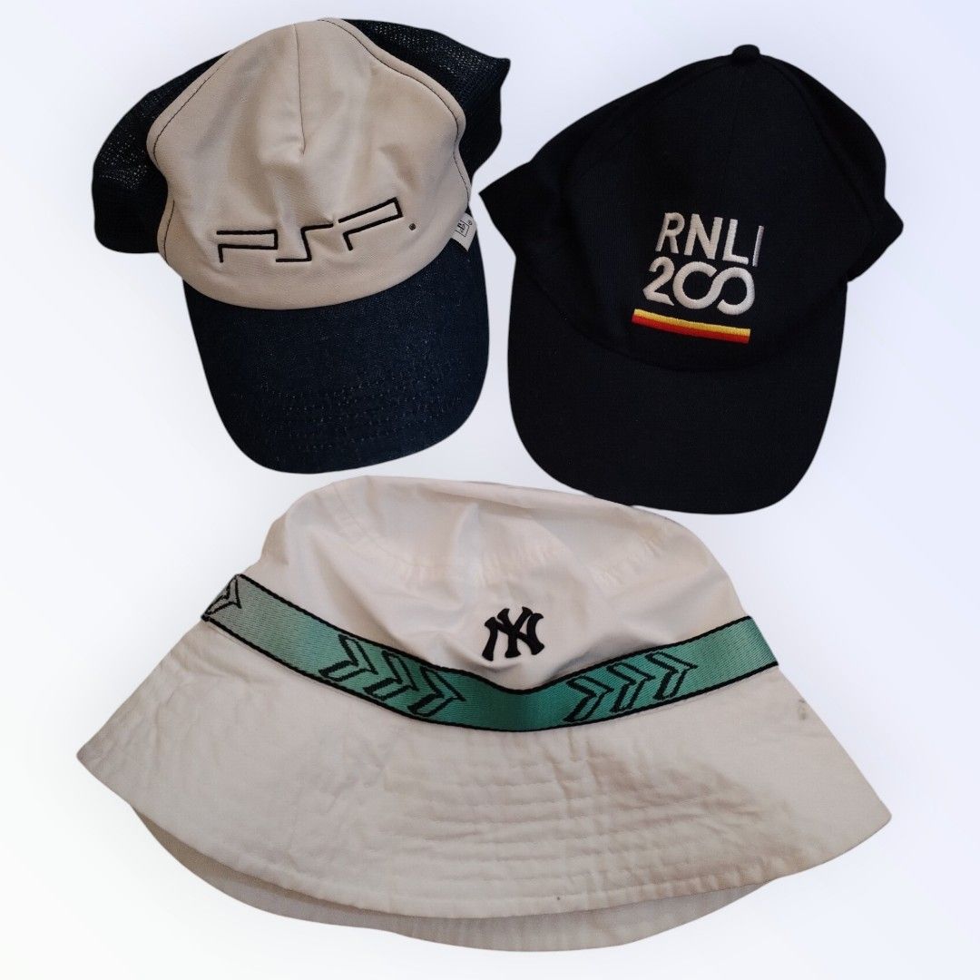 Exclusive Cap Trio (Category: Caps & Hats) located in San Juan City. Submitted by exclusivelyours (Listing ID 1466877571, Image 1). Description: PSP trucker hat - Php500 UK RNLI 200th anniversary commemorative - Php800 NY Yankees bucket hat - authentic style MLB - Php1,000 Bundle Promo: Php2,000 take all.