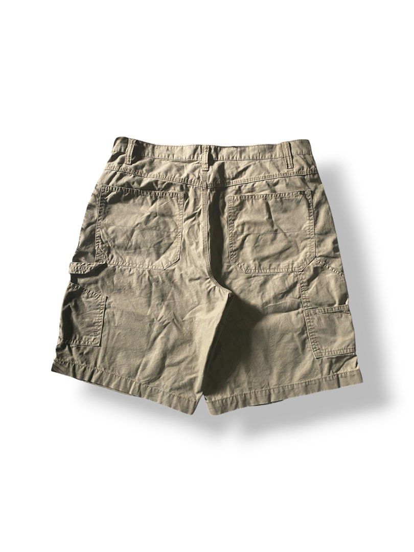 Faded Glory Khaki Cargo Shorts (Category: Shorts) located in Mendez-Nunez. Submitted by leighthrift (Listing ID 1466891504, Image 1). Description: CARPENTER JORTS ( FADED GLORY ) DIMES: WAIST: 38 LENGTH: 22 THIGH: 15 HEM: 14 NO ISSUE, NEED WASH ONLY - Brand: Faded Glory - Color: Classic Khaki - Material: Durable, high-quality cotton - Style: Utilitarian cargo shorts with clean stitching - Pockets: Multiple roomy pockets on sides and back - Closur