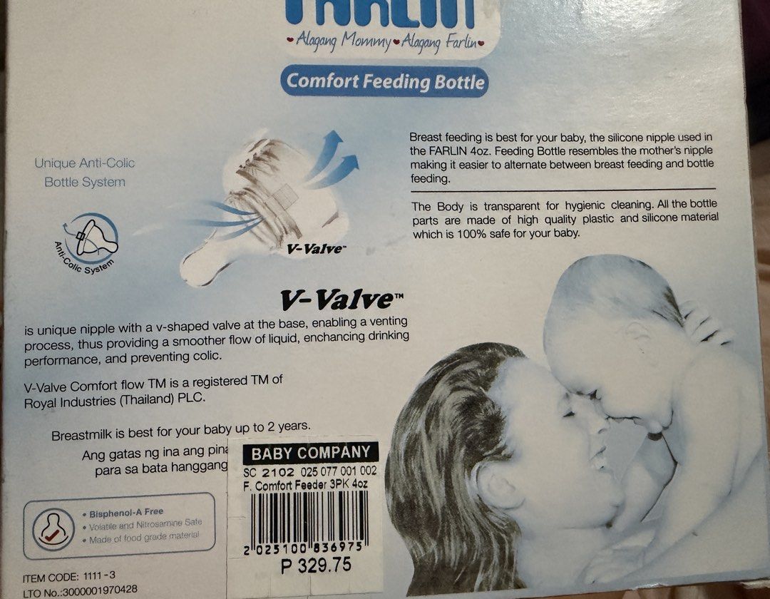 Farlin 3-Pack Comfort Feeding Bottle Gift Set 4oz (Category: Breastfeeding & Bottle Feeding) located in Quezon City. Submitted by parischanelcollection (Listing ID 1466970463, Image 2). Description: - Used (few times only like 2-3x) Farlin comfort feeding bottle gift set - Contains 3 bottles, 4oz/125ml capacity each - Suitable for newborns (0m+) - Anti-colic system with V-valve technology for smooth milk flow - 100% BPA-free, food-grade, and safe