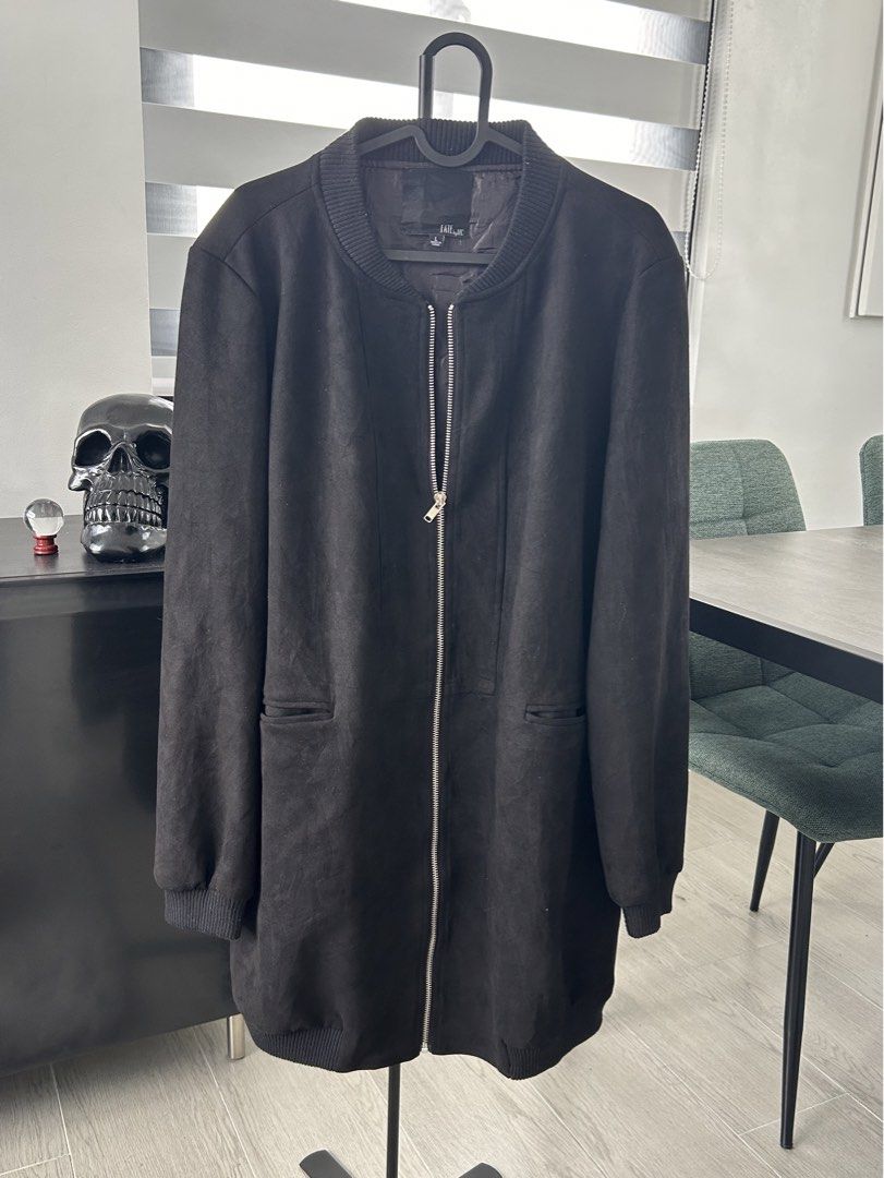 Fate by L.C. Black Suede Long Bomber Jacket (L) (Category: Coats, Jackets and Outerwear) located in Dasmarinas. Submitted by sfclosetcleanup (Listing ID 1466801084, Image 2). Description: 17 x 30 Color rate 10/10.