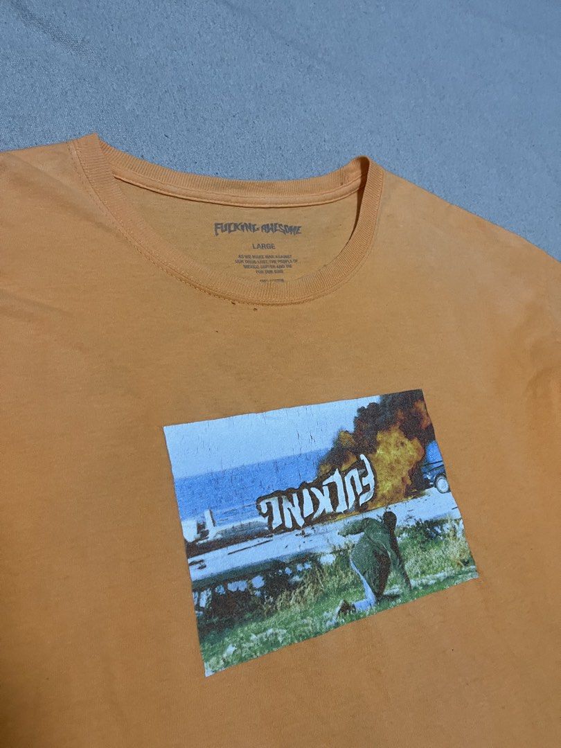 F*cking Awesome Car Burn Tee (Category: Tshirts & Polo Shirts ) located in Bulacan. Submitted by sanjisthrift (Listing ID 1466789948, Image 2). Description: Size Large Width 21 Length 29.5 Well Used 8/10 Good fade Hairlines Pinholes .