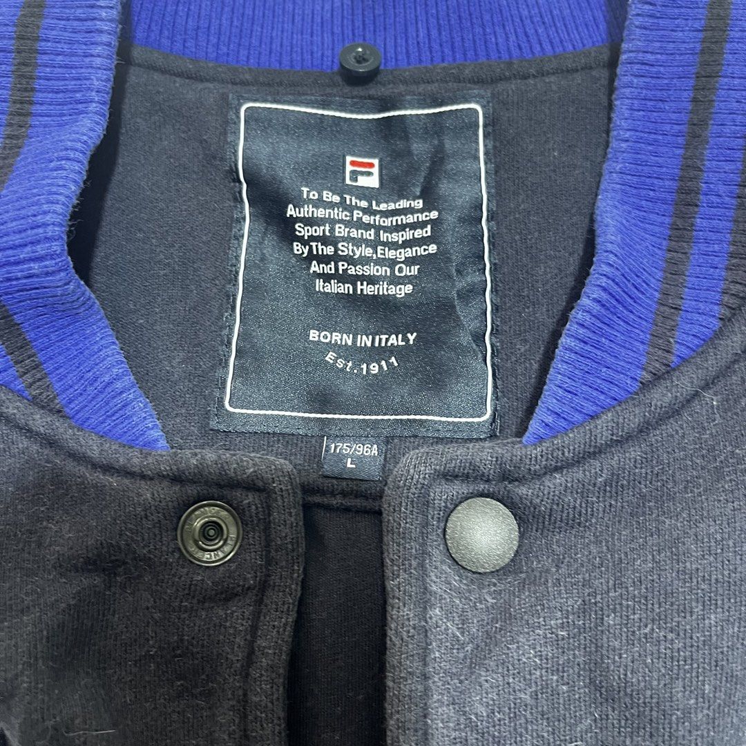 FILA Italian Heritage varsity jacket (Category: Coats, Jackets and Outerwear) located in Santa Rosa. Submitted by bhelprelovedcloset (Listing ID 1466775627, Image 3). Description: Condition: Very Good Condition ♡ Color rate: 9/10 Size: L Fits: M-L 📏 P2P: 21” 📏 Length: 25” ✔️ Clean & wearable ✔️ No major flaws ✔️ Actual item posted ✔️ Minimal signs of use 📌 Please check measurements carefully before claiming. 📦 Shipping fee: Buyer’s expense 💳