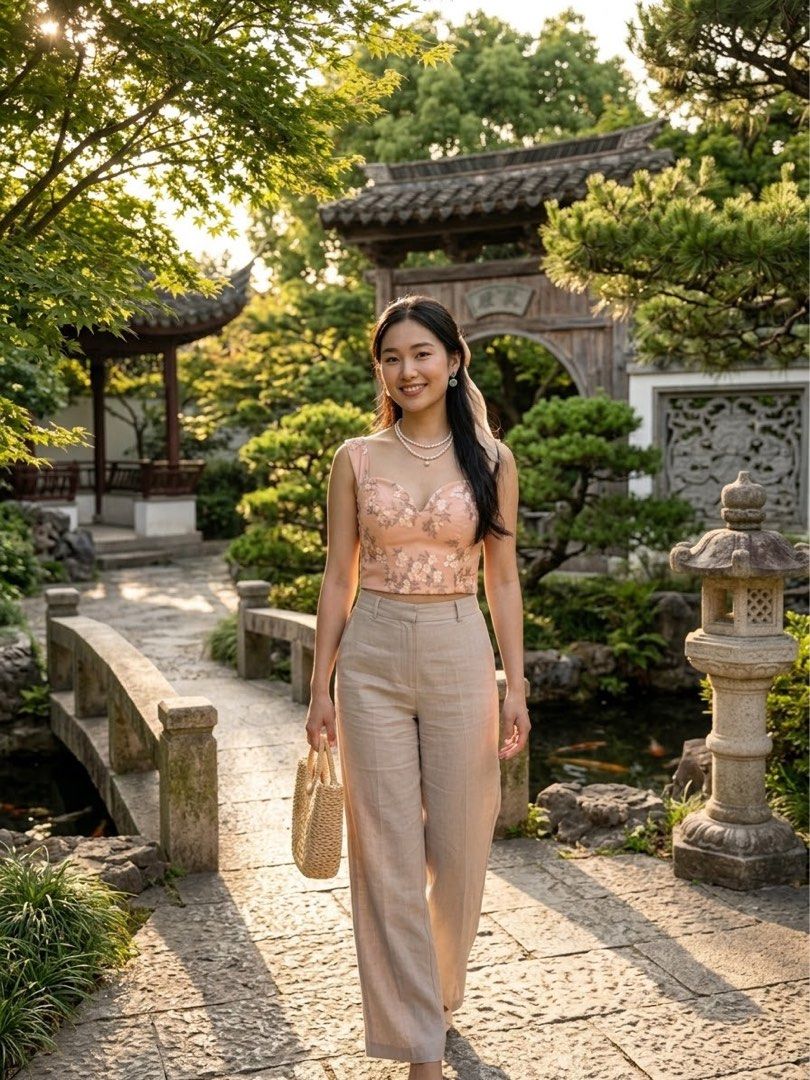 Floral Embroidered Pink Crop Top (Category: Sleeveless) located in Los Banos. Submitted by italiangoodies (Listing ID 1466936487, Image 1). Description: Blush pink crop top with cream and silver floral embroidery. Square neckline with thick straps. Side zipper closure. Structured bodice with soft cups built in. Worn once for a photoshoot, zero flaws. Pairs well with high-waisted linen trousers or skirts..