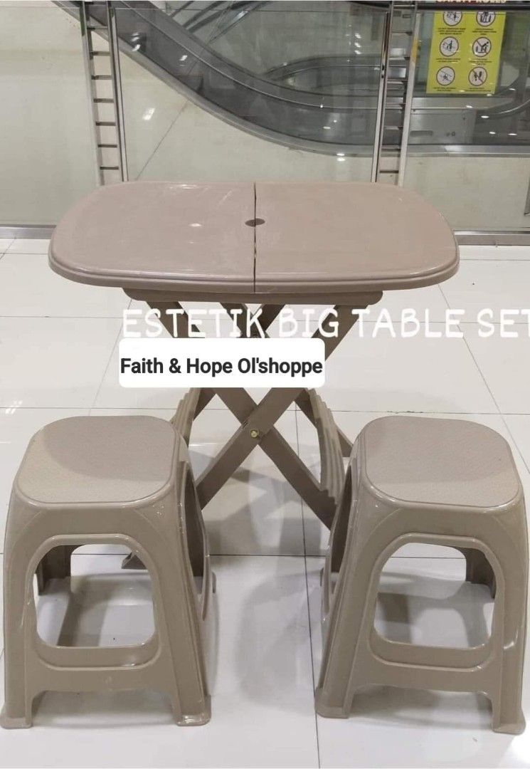 Foldable Plastic Table With Chairs Set (Category: Tables & Sets) located in Manila. Submitted by jamfrimzy089458 (Listing ID 1466827550, Image 3). Description: - Complete set: Portable folding table with matching plastic stools - Durable build: Ideal for both indoor and outdoor use - Space-saving: Folds down flat for effortless storage and transport - Versatile: Great for dining, studying, parties, or extra seating - Low maintenance: Easy to wipe