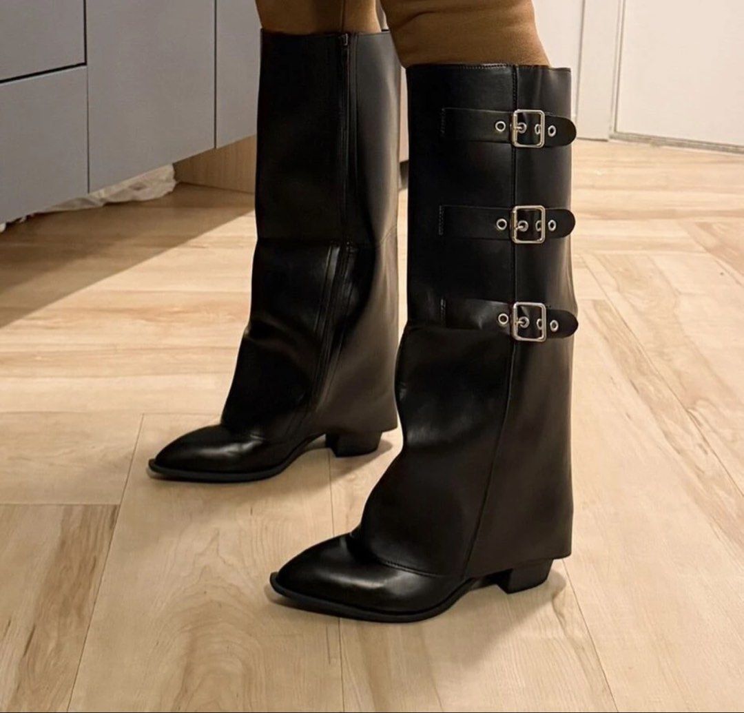 [FOR RENT] Black Pointed Toe Knee High Buckle Boots (Category: Boots) located in Manila. Submitted by ishaa908 (Listing ID 1466958439, Image 2). Description: ✨ BOOTS FOR RENT ✨ Size : 7 RENTAL TERMS : • Must be returned within 12–24 hours • ₱700 security deposit (fully refundable upon return in good condition) • ₱100 reservation fee required to secure the date (no reservation fee = no reserved slot) • Shipping fee via Lalamove/Grab is shouldered 
