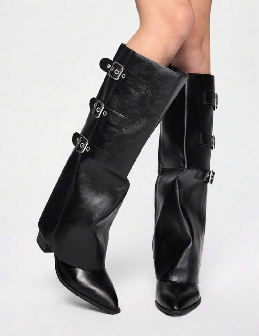 [FOR RENT] Black Pointed Toe Knee High Buckle Boots (Category: Boots) located in Manila. Submitted by ishaa908 (Listing ID 1466958439, Image 1). Description: ✨ BOOTS FOR RENT ✨ Size : 7 RENTAL TERMS : • Must be returned within 12–24 hours • ₱700 security deposit (fully refundable upon return in good condition) • ₱100 reservation fee required to secure the date (no reservation fee = no reserved slot) • Shipping fee via Lalamove/Grab is shouldered 