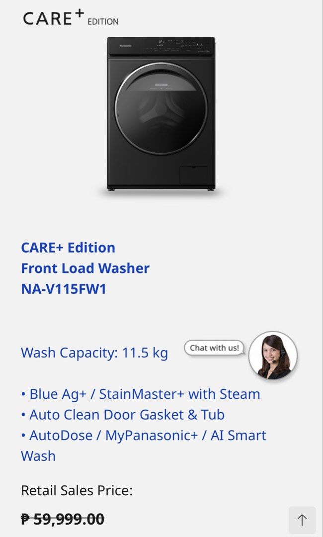 FOR SALE PANASONIC FRONT LOAD WASHING (Category: Washing Machines and Dryers) located in Caloocan City. Submitted by arv14 (Listing ID 1466781897, Image 3). Description: For Sale Panasonic Front Load Washing NA-V90FA1 9kg 33,999 NA-V10FA1 10kg 36,999 NA-V115FW1 11.5kg 40,999 NA-S056FR1 10.5/6kg 41,999 1 Year Warranty for parts and service Must be check by panasonic authorized service center only Pm for more info Thank you admin.