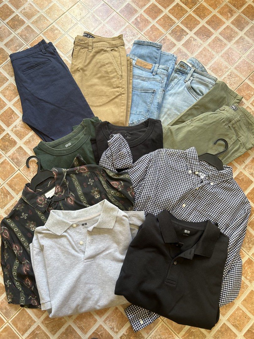 For take all only (Category: Tshirts & Polo Shirts ) located in Quezon City. Submitted by stokedx.x (Listing ID 1466779759, Image 1). Description: 5pcs bottoms size 28-29 6pcs Tops size medium .