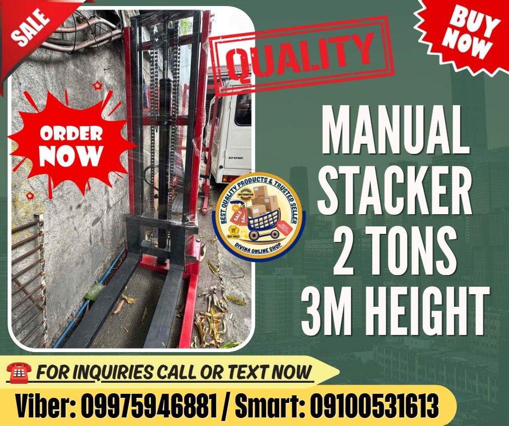 Forklift Manual Lifter Pallet Stacker 2 Tons - 3 Meters Height (Category: Home Improvement Tools & Accessories) located in Davao. Submitted by mightydragon_869e63 (Listing ID 1466847855, Image 1). Description: 🔥 SALE! SALE! SALE! SALE! 📍 HURRRYYYY UUPPPPP!!! GET LESS DISCOUNT! 🌏 We Can Deliver Nationwide 👉 AP Cargo, LBC & Lalamove- door to door (🛳️ Sea /✈️ Air Freight) ✅ 💯 Guaranteed Seller ✅ Good Quality Products ✅ 💯 Legit Distributor ✅ C