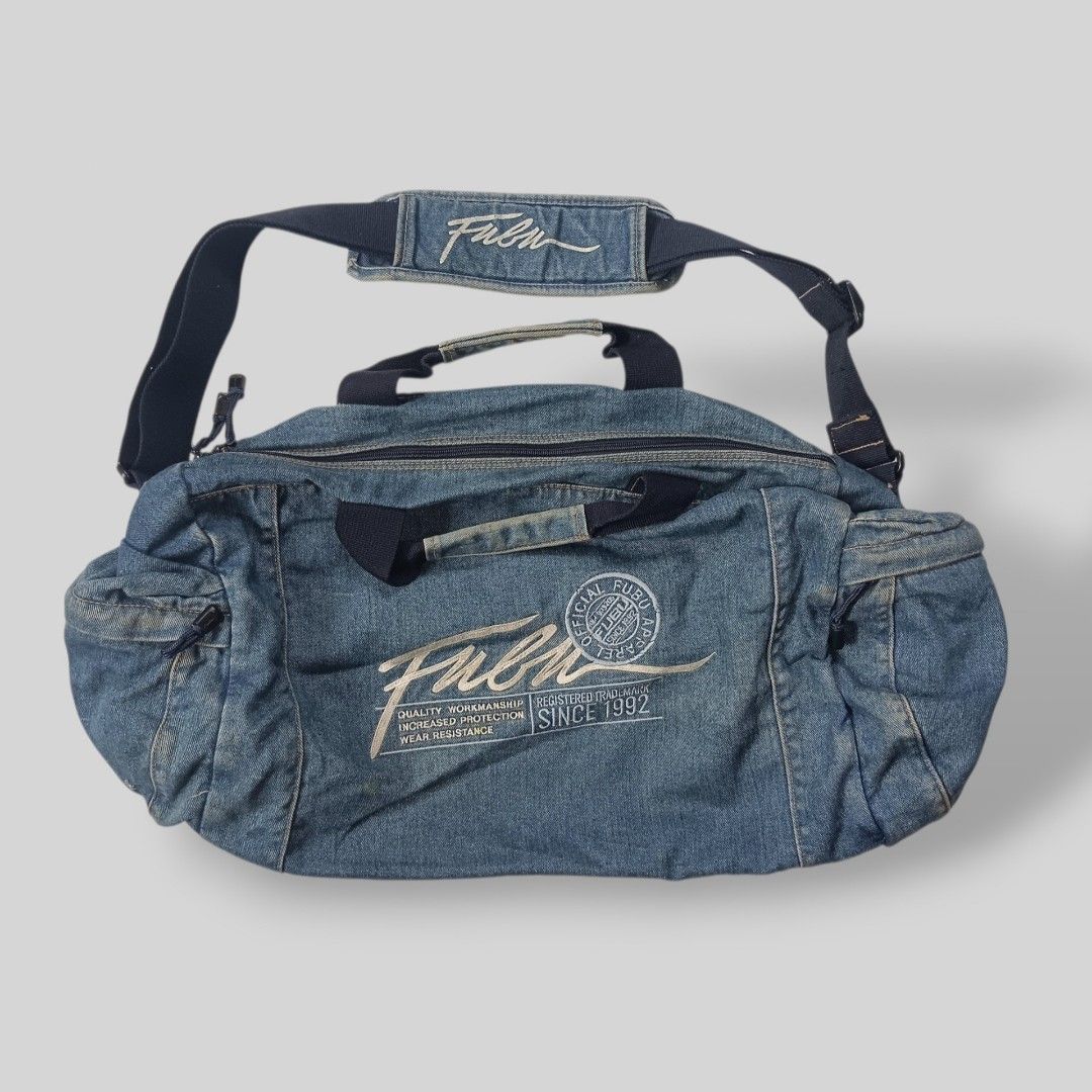 Fubu Denim Dupple Bag (Category: Luxury Bags & Wallets) located in Davao. Submitted by thriftbuddy (Listing ID 1466810189, Image 1). Description: verygood condition 9/10 colorate sign of usage see photos for dimensions & details still presentable to wear.