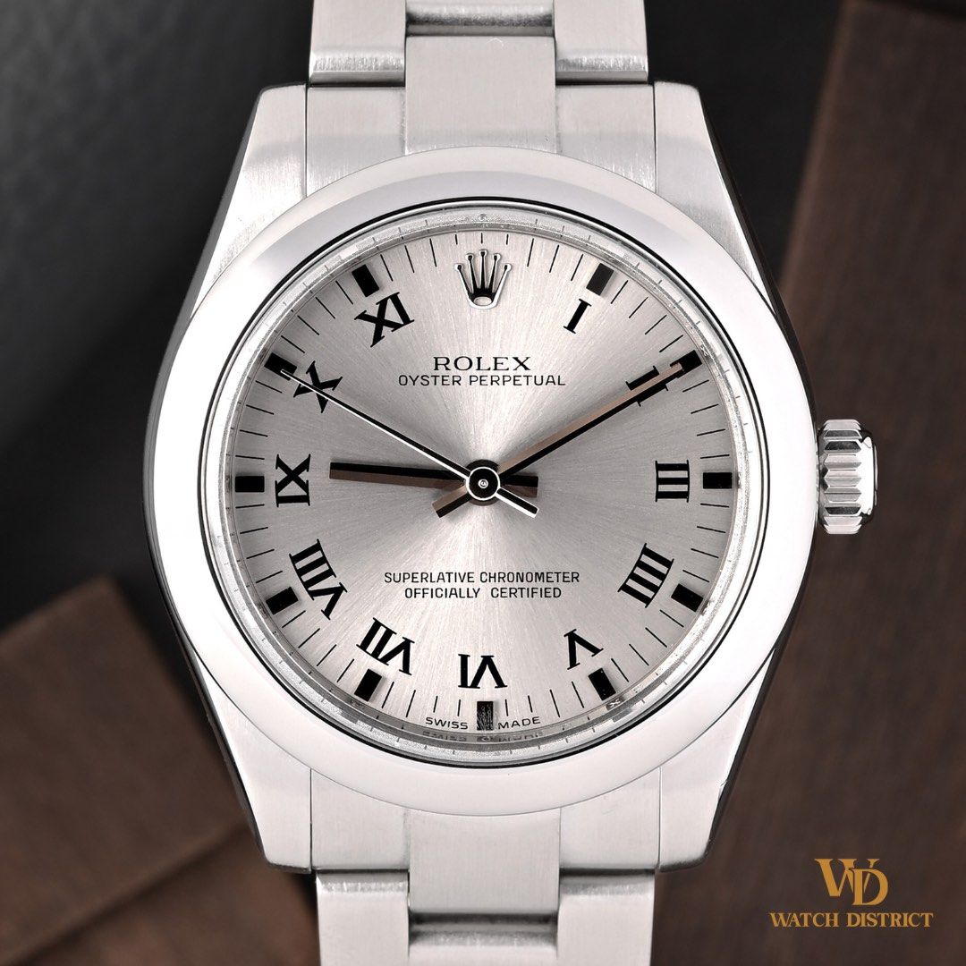 Full Set 31mm Rolex Oyster Perpetual 177200 Silver Roman Numeral Baton Dial M Series July 2008 (Category: Watches) located in Singapore. Submitted by watchdistrict (Listing ID 1466826011, Image 2). Description: 🕘 WATCH DISTRICT UPDATE 🕘 Join us for latest stocks update: https://watchdistrict.store/tg Rolex Oyster Perpetual 177200 Price: SGD $6,588 Watch Reference: 31mm Rolex Oyster Perpetual 277200 WD Stock Number: FP11809 Dial Type / Colour: S