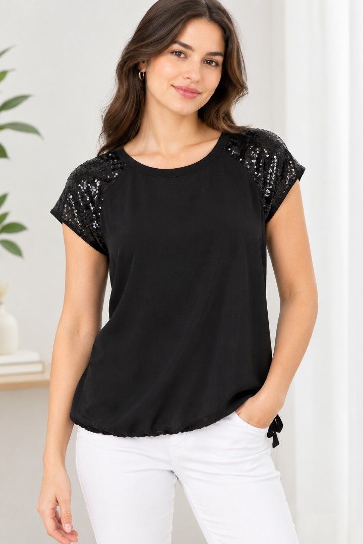 Fun & Flirt Chic Black and black Sheer Sequined Top large (Category: Others Tops) located in Digos. Submitted by marianfinds (Listing ID 1466824974, Image 1). Description: large on tag need po ng inner kasi may pagka see through ♡Authentic/preloved item. Actual photos posted. Please check all photos and details carefully before purchasing. Minor signs of use may be present. 📌Please manage your expectations this is not brandnew ●Color may vary du