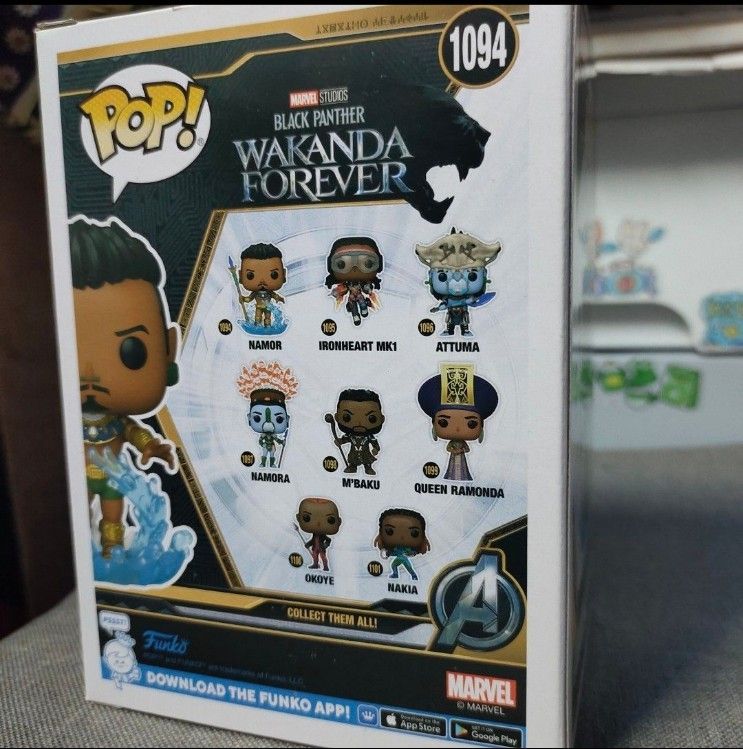 Funko Pop Namor Wakanda Forever 1094 (Category: Figurines & Statues) located in Quezon City. Submitted by dncpreloved (Listing ID 1466885680, Image 3). Description: - Character: Namor from Marvel's Black Panther: Wakanda Forever - Item Number: 1094 - Type: Bobble-head vinyl figurine - Condition: Brand new, unopened, and in good overall box condition.