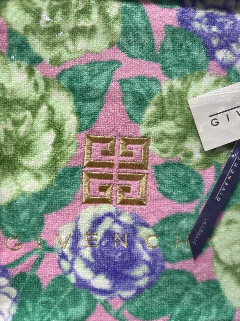 Givenchy Towel Set Floral Pattern in Box (Category: Bedding & Towels) located in Manila. Submitted by foundhouseph (Listing ID 1466929351, Image 2). Description: - Brand: Authentic Givenchy towel set -Price: 750php - Includes: 2 premium towels with pink, green, and purple floral prints - 1 bath towel and 1 long face towel -Size: Bath Towel: 120x60cm. Face Towel: 74x33cm - Details: Features elegant embroidered logo accents - Packaging: Comes in or