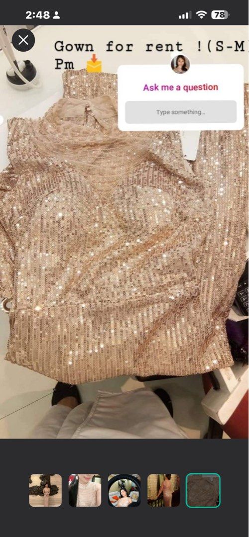 Glittery gown for rent (Category: Evening dresses & gowns) located in San Juan City. Submitted by bettyonnng (Listing ID 1466837046, Image 2). Description: Available gowns 1. Rosegold 2. Black Fits up to small to semi large 900 rental fee Security deposit: 500 will be refunded once maisoli without issue Loc: Dasma Cavite #masqueradetheme#goddess#shimmerygown #glitterygown#.