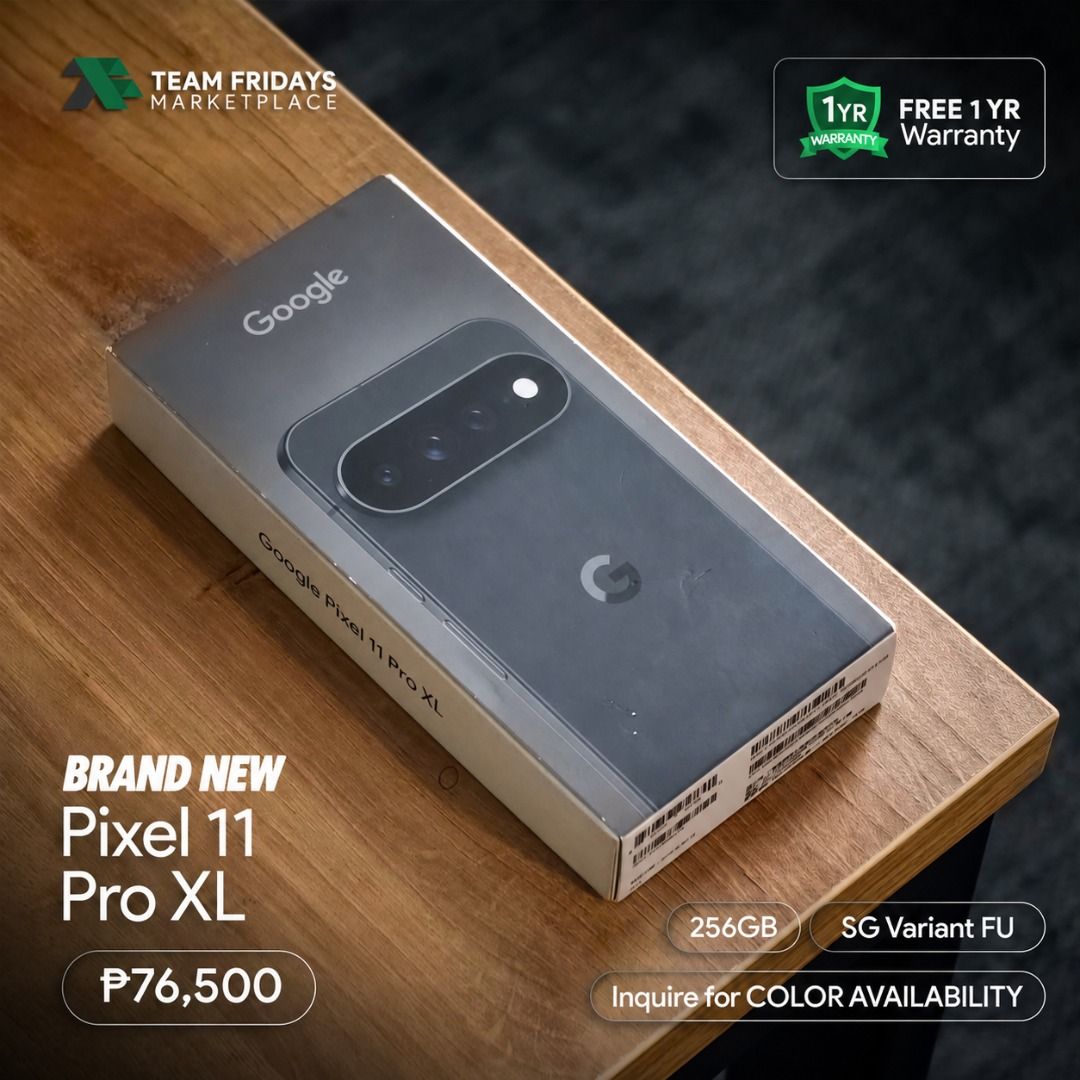 Google Pixel 11 Pro XL (256GB) (Category: Google Pixel) located in Quezon City. Submitted by teamfridaysmarketplace (Listing ID 1462326655, Image 1). Description: Google Pixel 11 Pro XL (512GB) Openline SALE Price: Php76500 The unit is Bnew and sealed Warranty: 7 Days Money Back Guaranteed 1 year Google Assistance Warranty Package: complete standard package Description - 256GB - SG Variant - Guaranteed No defects and NOT Refurbish!!! Globe: 09174