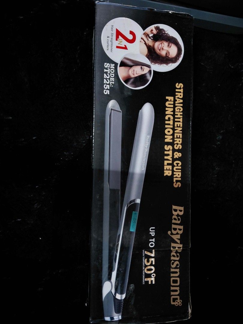 Hair strength (Category: Hair Accessories) located in Manila. Submitted by rubymielbona (Listing ID 1466876388, Image 1). Description: - Brand: BaByBasnon - Model: ST2255 - 2-in-1 function: Hair straightener and curler - Maximum temperature: Up to 750°F salon performance - Condition: Brand new in original box.