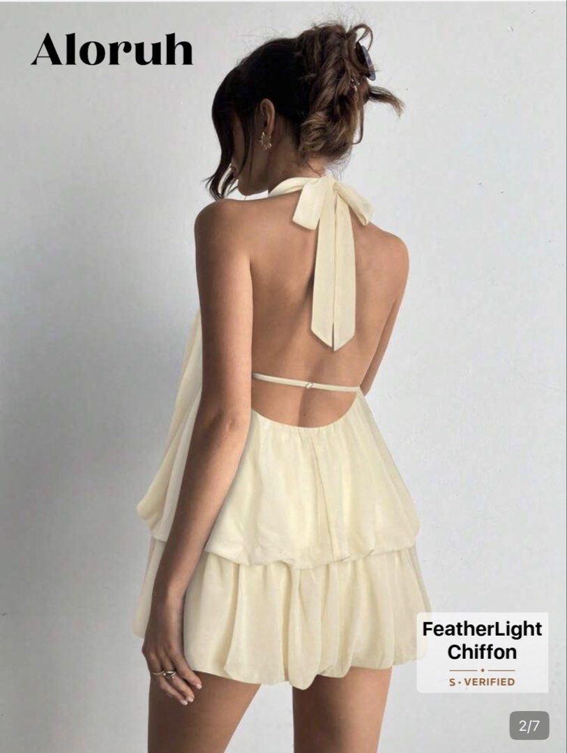 halter neck ruffle hem mini dress (Category: Dresses) located in Manila. Submitted by samllian (Listing ID 1466969004, Image 2). Description: only used once.