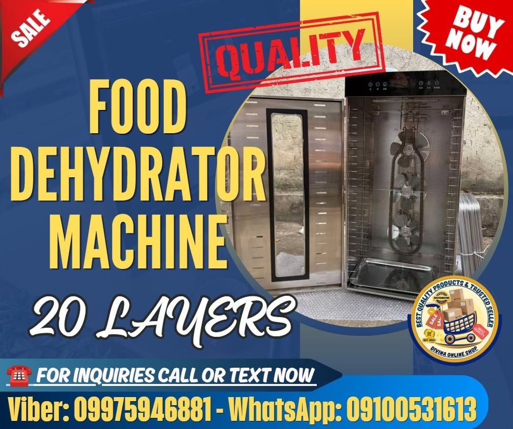 heavy duty fruit food dehydrator machine with 20 layers (Category: Food Organization & Storage) located in Manila. Submitted by silentforest-220aa6 (Listing ID 1466790165, Image 1). Description: 📍HURRRYYYY!!! BUY NOW!!! & GET LESS DISCOUNT 📍WE'RE ON SALE ❗️ 🌏 We Can Deliver Nationwide 👉 AP Cargo, LBC & Lalamove- door to door (🛳️ Sea /✈️ Air Freight) ✅ 💯 Guaranteed Seller ✅ Good Quality Products ✅ 💯 Legit Distributor ✅ Complete Permits ✅ 1 