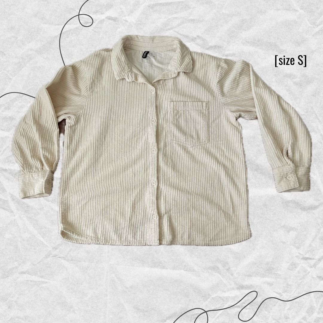 [H&M] Beige Corduroy Jacket (Category: Coats, Jackets and Outerwear) located in Manila. Submitted by lovedbydeviii (Listing ID 1466856427, Image 1). Description: [H&M] Beige Corduroy Jacket 🧵Php 300 👗Size: S 👗Slightly used but good as new * note that color may slightly vary due to lighting .