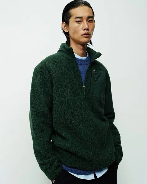 H&M Relaxed Fit Green Fleece Half-Zip Pullover (Category: Coats, Jackets and Outerwear) located in Tagbilaran City. Submitted by santoninoniel (Listing ID 1466954764, Image 3). Description: Worn twice only (so init sa pinas watdahelly) OG price P1,990.
