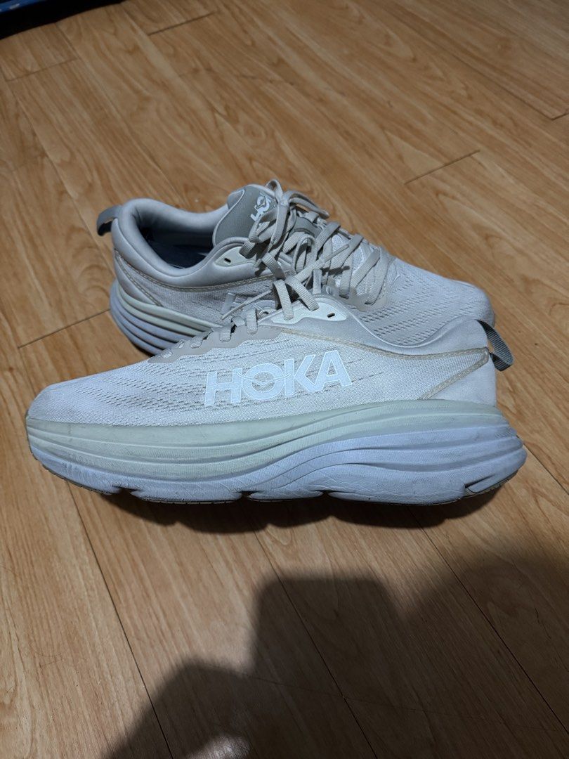 Hoka Bondi 8 Men US 9 (Wide) (Category: Sneakers) located in Muntinlupa City. Submitted by mattjrml (Listing ID 1466903868, Image 3). Description: Hoka Bondi 8 Wide in oatmeal cream. Men's US size 9, UK 8.5, EU 42 2/3. Maximum cushion running shoes. Extremely plush midsole and breathable mesh upper. Original box included. .