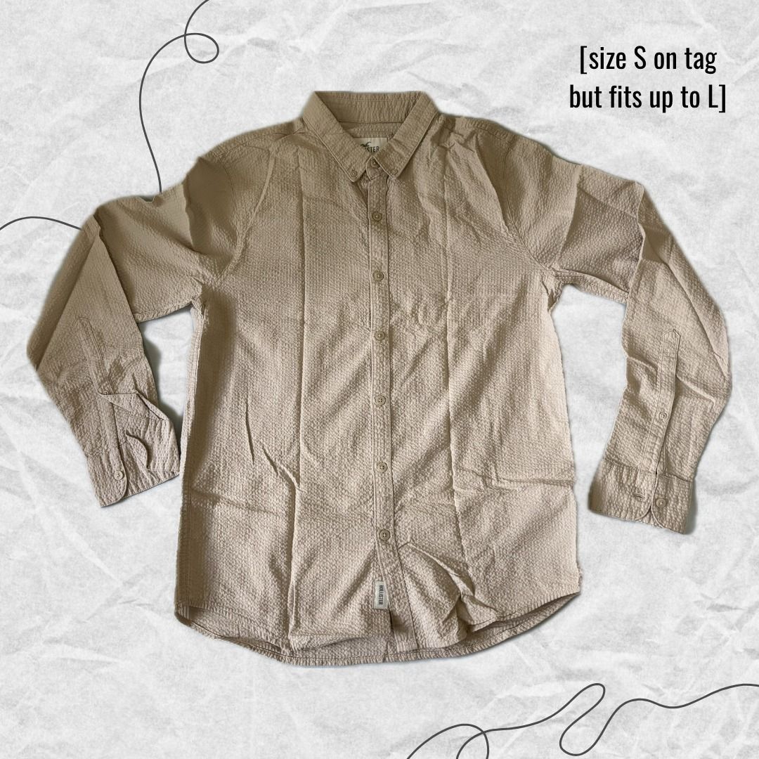 [HOLLISTER] Beige Polo (Category: Formal Shirts) located in Manila. Submitted by lovedbydeviii (Listing ID 1466845883, Image 1). Description: [HOLLISTER] Beige Polo 🧵Php 175 👗Size: S on tag but can fit up to L 👗Slightly Used * note that color may slightly vary due to lighting .
