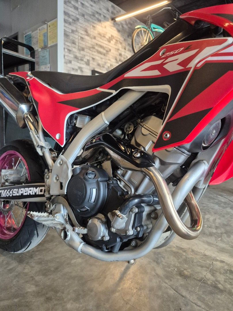 Honda CRF 250 L Supermoto Custom (Category: Motorbikes for Sale) located in Cebu City. Submitted by themanoy66 (Listing ID 1466903835, Image 2). Description: 2014 CRF250L. 38k mileage. Cebu City. Price 170k! Made in Japan Updated LTO registration Custom full exhaust system Brand new wheels & tires Decals by Hersticker Protaper Pastrana bend fatbar Zeta hand guards JFG seat cover Engine in perfect condition(serviced) New pads, bearings, filters et