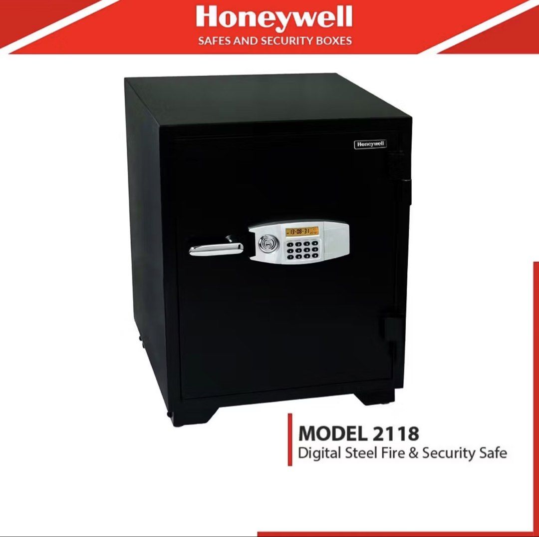Honeywell Model 2118 Digital Steel Fire & Security Safe (Category: Safe) located in Cavite. Submitted by trueluxury_boutique (Listing ID 1466777438, Image 2). Description: - Model: Honeywell Model 2118 Digital Steel Fire and Security Safe - Color: Black - Build: Heavy-duty, UL certified - Access: Digital keypad and backup key lock - Protection: 2-hour fire protection and water-resistant design - Security Feature: Built-in motion alarm triggered b