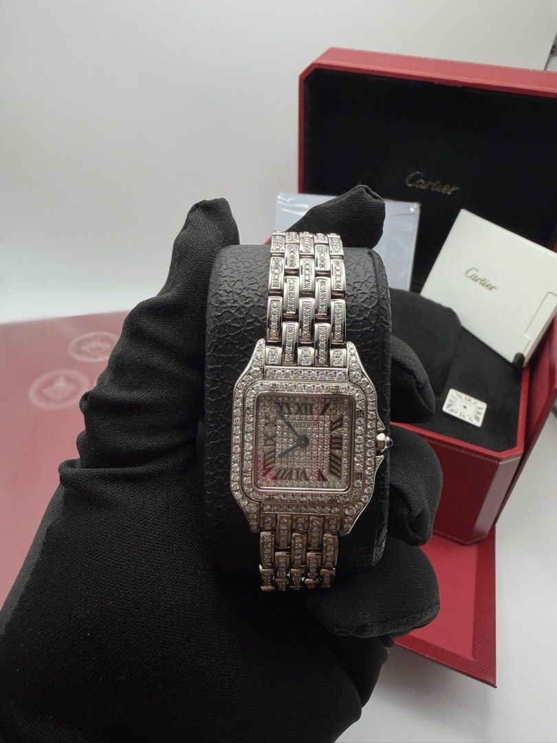 Iced Out Cartier Panthere Medium WSPN0007 (Category: Luxury Watches) located in Manila. Submitted by kevmarfil (Listing ID 1466951911, Image 2). Description: FOR SALE 💎 ICED-OUT CARTIER PANTHÈRE MEDIUM — STEEL WSPN0007 ✨ Natural Diamonds 😳 WITH DIAMOND DIAL and EXTRA DIAL 📜 Original GIC Lab Gem Certificate 📦 HK Setting Case & Bracelet ⚙️ Original Cartier Panthère Movement 📲 NFC / Cartier Care Card with QR 📖 Manuals Included 💰 ₱278,000 NEGO