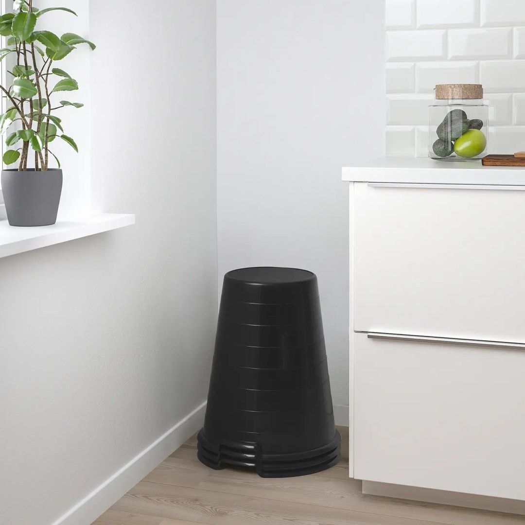 IKEA Black Step Stool Stackable (Category: Chairs) located in Seri Kembangan. Submitted by catherine644233 (Listing ID 1466932653, Image 3). Description: - Durable black plastic step stool - Textured round top for secure grip - Sturdy ribbed sides - Lightweight and easy to carry around the home - Stackable design for space-saving storage.
