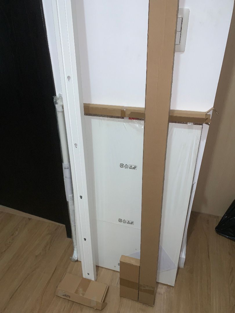 IKEA ELVARLI Open Wardrobe Storage Combination (Category: Shelves, Cabinets & Racks) located in Taguig. Submitted by mrtee155 (Listing ID 1466774293, Image 1). Description: Brand new 1 set IKEA ELVARLI open storage setup. Includes white posts, shelf boards, and clothing rail as designed in the app configuration. This can be customized, you can buy more from Ikea Dimensions measure 92 cm width, 50 cm depth, and 259 cm height. All parts boxed up an