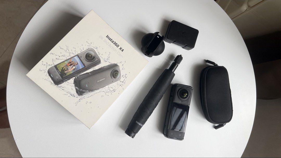 Insta360 X4 8K 360 Action Cam Bundle (Category: Video Cameras) located in Manila. Submitted by kweenlee (Listing ID 1466859638, Image 1). Description: - Insta360 X4 8K 360 action camera set - Comes with original box, selfie stick, lens cap, battery case, and carrying pouch - Ideal for recording trips and outdoor adventures - Complete kit, ready to use straight out of the box.