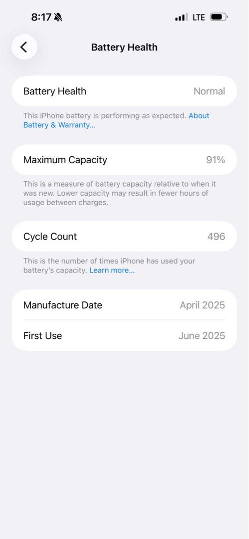 Iphone 16 plus (Category: iPhone 16 Series) located in Manila. Submitted by tammie0711 (Listing ID 1466856325, Image 3). Description: Fs only Iphone 16 plus 128gb 91%Battery Health Original 496 cycle count Anysim All original parts No repair history Unli Check Inclusions: Cases Original Box Paper bag Unit Issue: Minimal Paintchips.