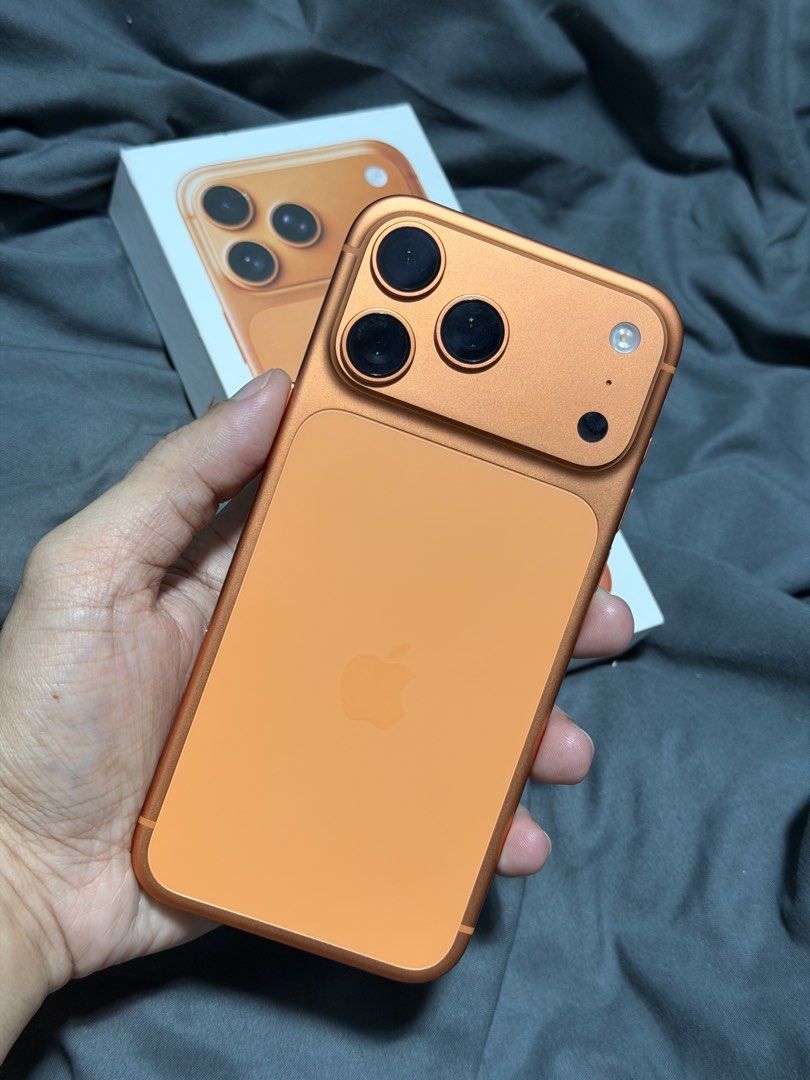 iPhone 17 Pro Max (Category: iPhone 17 Series) located in Manila. Submitted by peeeyz (Listing ID 1466963486, Image 1). Description: iPhone 17 Pro Max ORANGE 256GB 100% Battery health 152 Cycle count NTC Approved All working Under warranty 06/16/27 NO ISSUE COMPLETE 67K FIX.