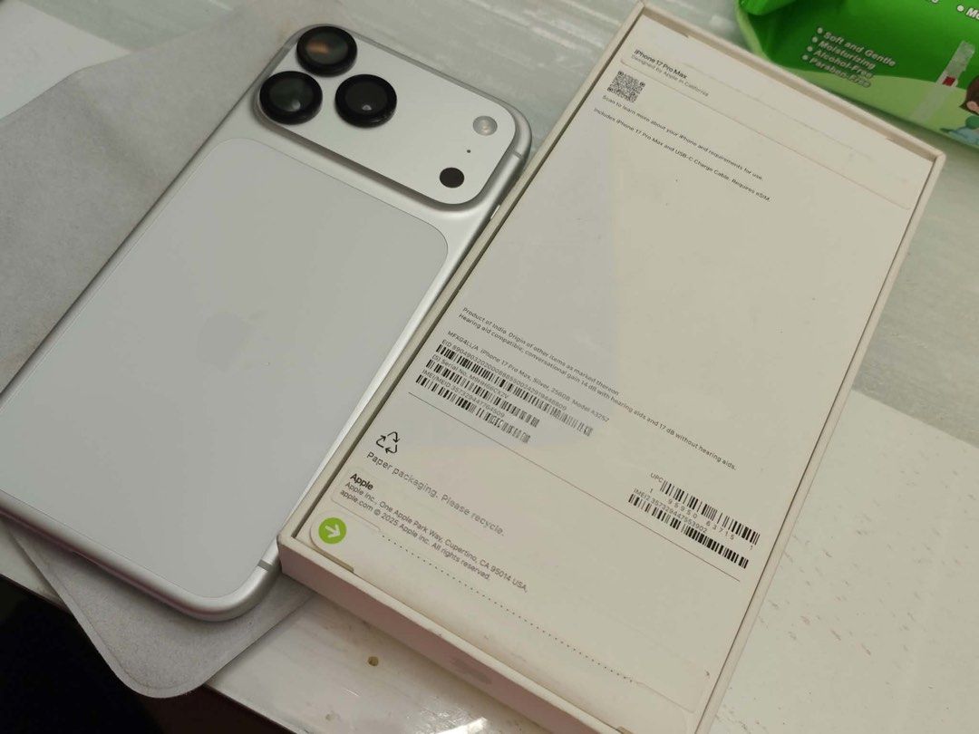 Iphone 17 pro max 256gb Silver (Category: iPhone 17 Series) located in Cavite. Submitted by mariahme03 (Listing ID 1466903001, Image 1). Description: Under warranty ( month of april used ) Bigger battery than local release Purchased directly to Apple US Store Inclusion: Original Box Unused cord Used case Unused belkin case Slightly negotiable for sure buyer Rfs: upgrading .