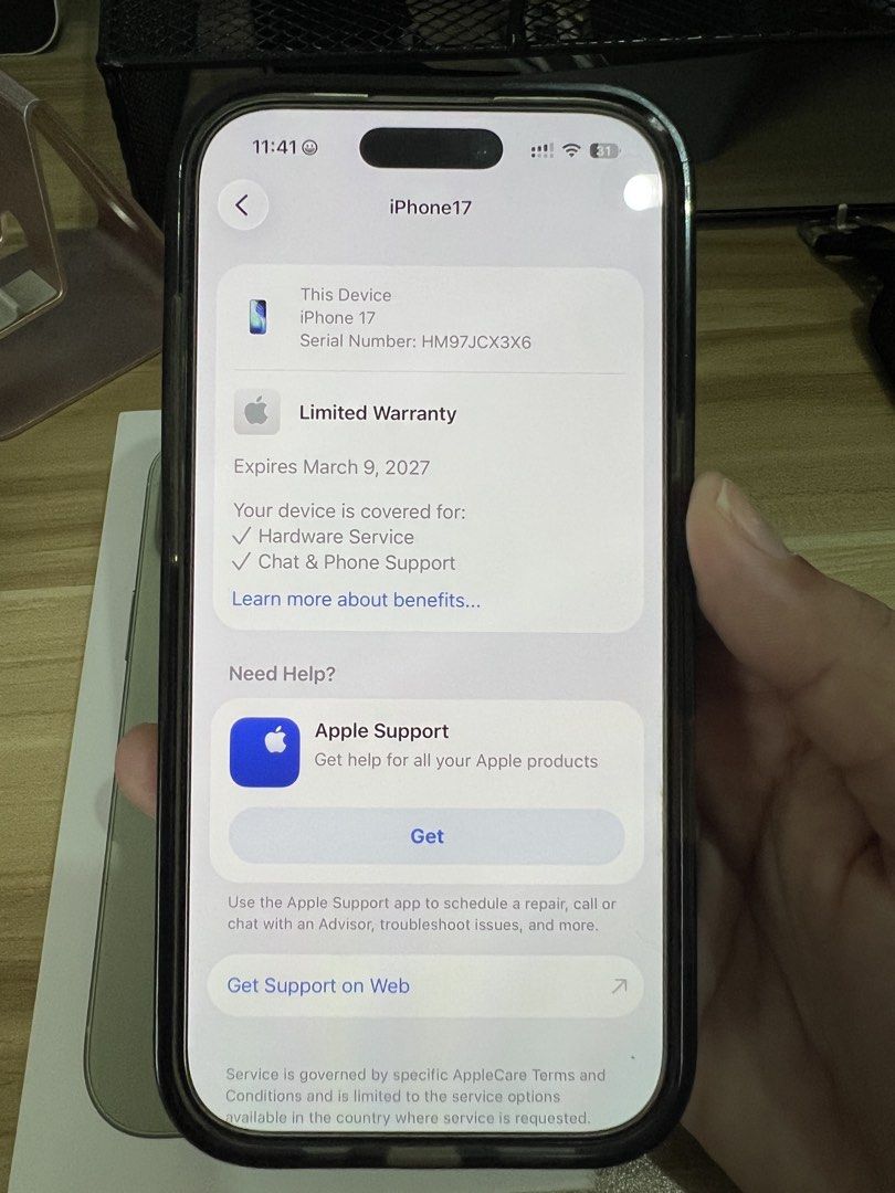 iPhone 17 Sage 256GB (Category: iPhone 17 Series) located in Cagayan de Oro. Submitted by mavic.estrella (Listing ID 1466799871, Image 3). Description: Battery health : 99 percent with 254 cycle counts. Limited warranty active until March 9, 2027. Includes original box. Clean screen and back glass. All buttons and camera lenses fully functional. No scratches. Bought from a reputable store (Digital Walker) Note: Bubbles on corner of screen is from