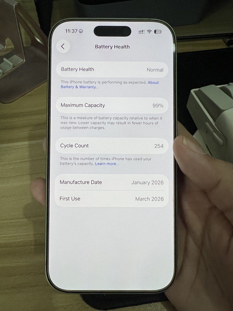 iPhone 17 Sage 256GB (Category: iPhone 17 Series) located in Cagayan de Oro. Submitted by mavic.estrella (Listing ID 1466799871, Image 2). Description: Battery health : 99 percent with 254 cycle counts. Limited warranty active until March 9, 2027. Includes original box. Clean screen and back glass. All buttons and camera lenses fully functional. No scratches. Bought from a reputable store (Digital Walker) Note: Bubbles on corner of screen is from