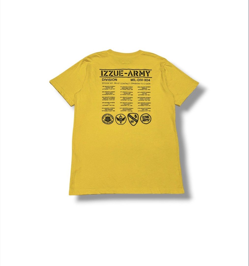 Izzue x Army Embroidered Pocket Tee (Category: Tshirts & Polo Shirts ) located in Bulacan. Submitted by sanjisthrift (Listing ID 1466789494, Image 1). Description: Size Small to Medium Width 18.5 Length 27 Excellent Condition 9/10.