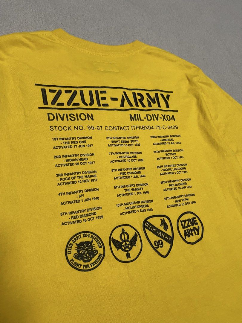 Izzue x Army Embroidered Pocket Tee (Category: Tshirts & Polo Shirts ) located in Bulacan. Submitted by sanjisthrift (Listing ID 1466789494, Image 3). Description: Size Small to Medium Width 18.5 Length 27 Excellent Condition 9/10.