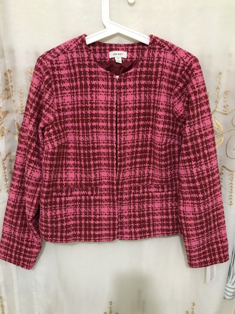 Jacket: On 34th Collarless Cropped Tweed Jacket elegant (Category: Coats, Jackets and Outerwear) located in Manila. Submitted by freecat.21c0ee (Listing ID 1466941642, Image 2). Description: On 34th Collarless Cropped Tweed Jacket elegant.Azalea Pink size S.