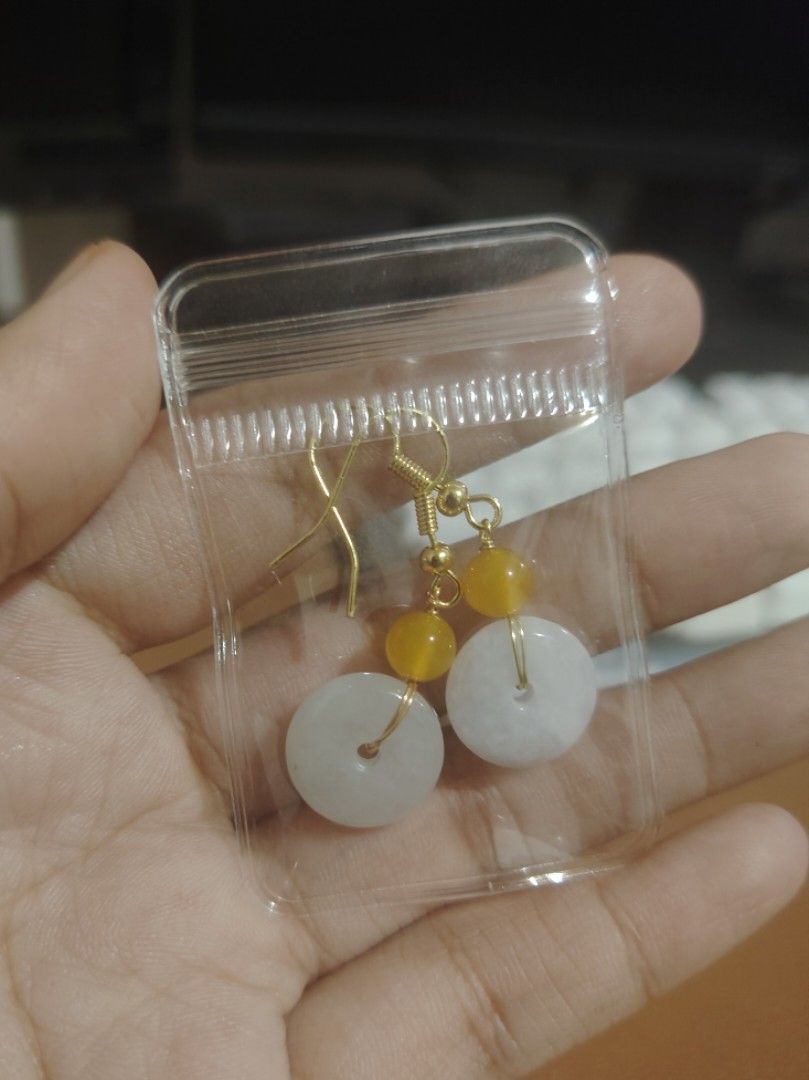 Jade Donut Dangling Earrings (Category: Earrings) located in Caloocan City. Submitted by cherishedfinds (Listing ID 1466867076, Image 1). Description: - Real Jade - Dangling hook earrings in Donut Style - Copper - Available 8pcs: Take all for ₱450 - Spend 500, get a freebie 🎁 You may add items from my other listings 💯.
