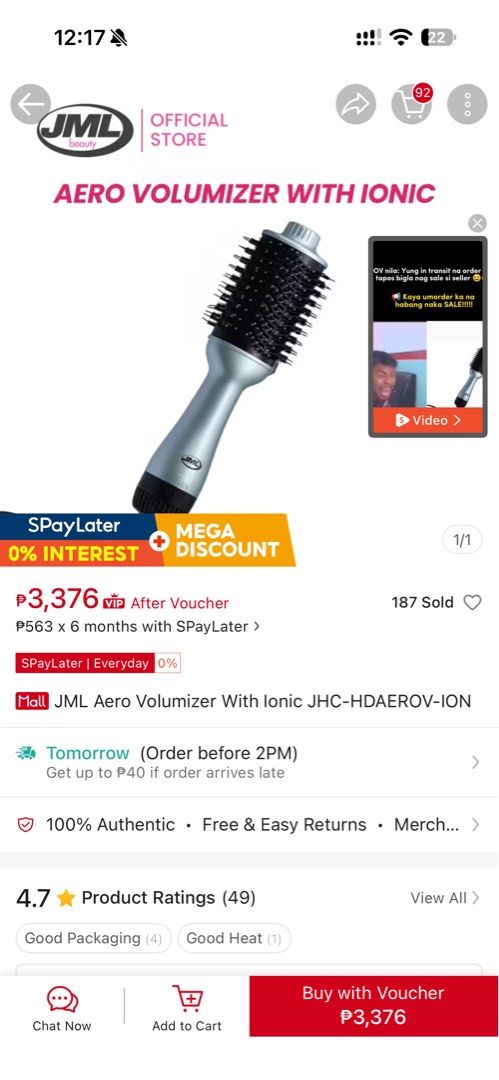 JML Aero Volumizer With Ionic Hair Brush (Category: Hair) located in Caloocan City. Submitted by neil_07 (Listing ID 1466918703, Image 3). Description: - JML Aero Volumizer With Ionic hair styling brush - Cuts down drying and styling time while adding extra volume - Complete set inside original pink magnetic box - Condition: Plugged in once to test, completely unused otherwise - Retail price over ₱3,000 online, selling for less here!.