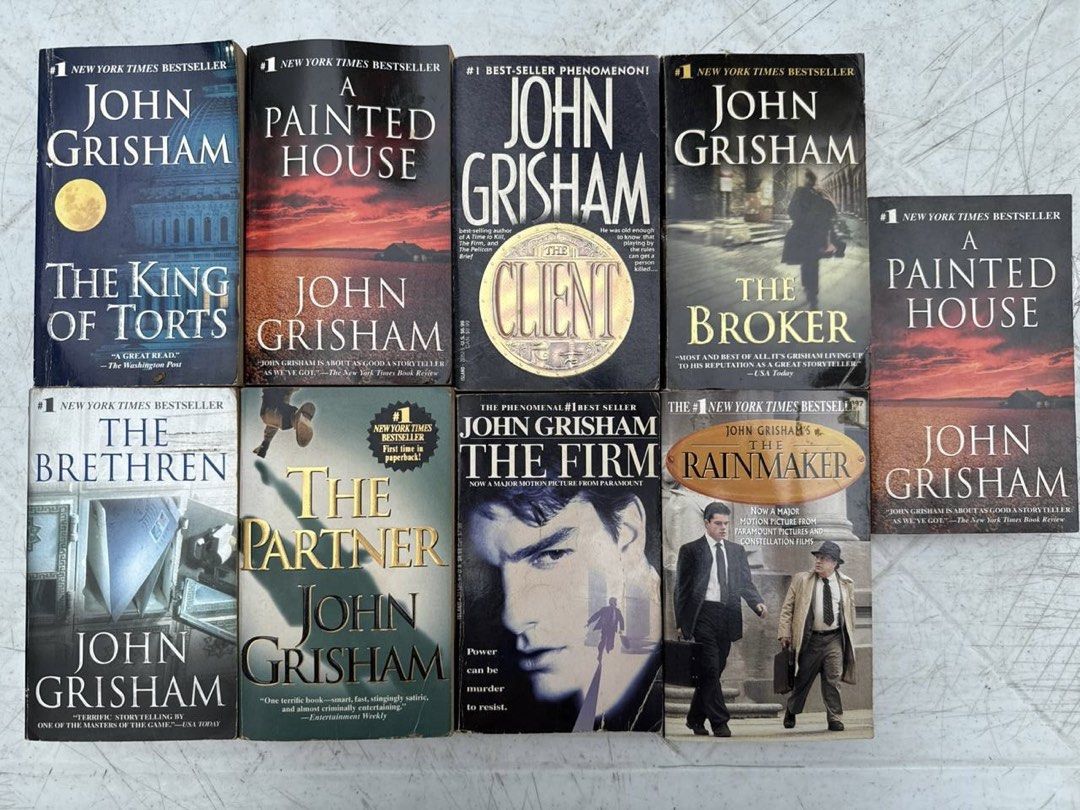 John Grisham Preloved Pocketbooks / Paperbacks (Category: Storybooks) located in San Fernando. Submitted by dcdaisyyy (Listing ID 1466870201, Image 1). Description: Declutterring Sale: Selling preloved John Grisham legal thriller pocketbooks/paperbacks. Perfect for binge-reading or completing your Grisham collection! Books Included: * The King of Torts * A Painted House (2 different vintage cover editions) * The Client * The Broker * The Brethren