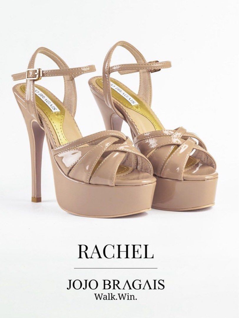 Jojo Bragais Rachel Heels (Category: Heels) located in Malabon City. Submitted by f.marie (Listing ID 1466925039, Image 1). Description: Jojo Bragais 6.5 inches Heels perfect for pageant Only used once for photoshoot Size 6 - Brand: Jojo Bragais (Model: Rachel) - Color/Material: Nude patent leather - Style: Stiletto heel with high platform and criss-cross straps - Closure: Adjustable ankle buckle - Condition: Worn once for a short event, super cl