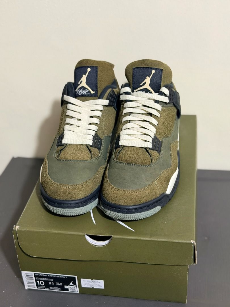 Jordan 4 SE Craft Medium Olives (Category: Sneakers) located in Baguio. Submitted by snkr.essence (Listing ID 1466794419, Image 1). Description: J4 SE Craft Medium Olives Size: 10 US 9 UK 28 CM Condition: Used Inclusions: OG Box, Extra Laces Price: ₱3,500 Check us out on: IG: snkr.essence Carousell: snkr.essence 🚚 📦Shipping Thru J&T (₱200 SF) 📍Baguio City - 2600.