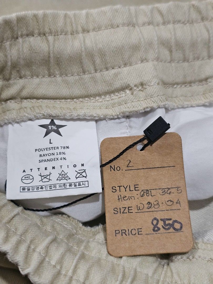 Khaki Cargo pants (Category: Jeans) located in Baguio. Submitted by kayeonlineshop (Listing ID 1466860022, Image 3). Description: beige/ecru drawstring cargo joggers feature side flap pockets and cuffed ankles. w28-34 l36.5 h6.8.