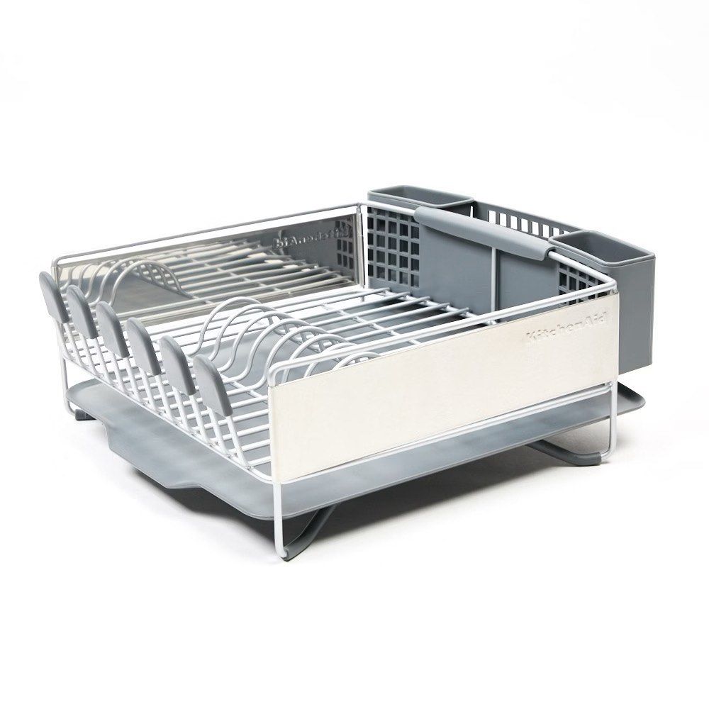KitchenAid Dish Drying Rack Silver Gray (Category: Food Organization & Storage) located in Manila. Submitted by rinalynfaye (Listing ID 1466905111, Image 1). Description: - Authentic KitchenAid dish drying rack in stylish silver and gray - Holds plates, bowls, cups, and wine glasses securely upright - Removable multi-compartment silverware caddy for easy organization - Built-in drainage board catches water runoff to keep counters dry - Durable me