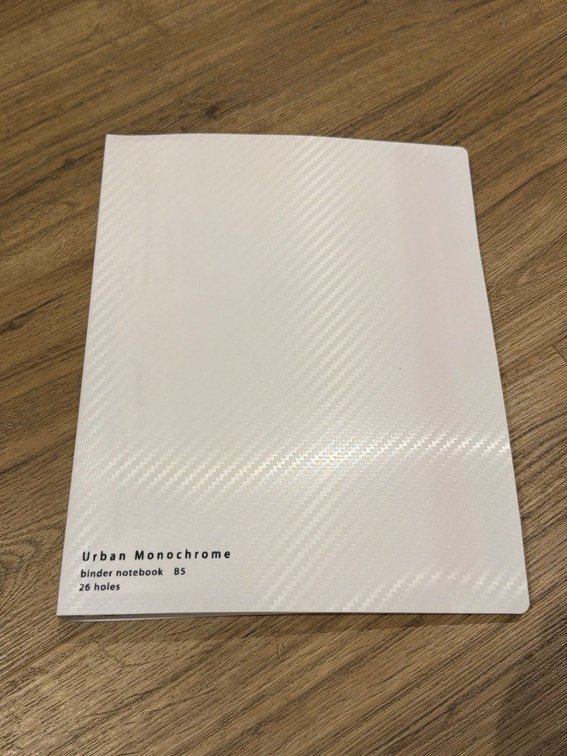 Kokuyo Urban Monochrome B5 Binder Notebook (Category: Stationery & School Supplies) located in Paranaque City. Submitted by nachoaveragegirl (Listing ID 1466915367, Image 1). Description: - Brand: Kokuyo Urban Monochrome - Size: B5 with 26 rings - Design: Stylish white patterned cover - Inclusions: Index tabs and lined refill paper - Perfect for: School notes and journaling - Portability: Compact and easy to carry in your backpack Rfs declutterin